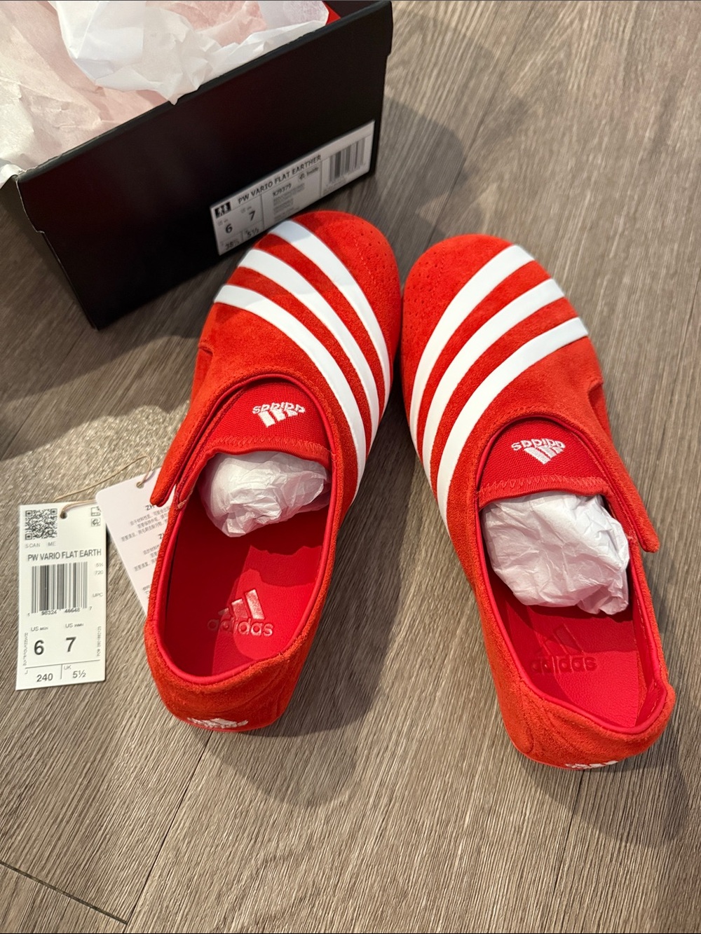 adidas x Pharrell Williams Red Slip-On Sneakers with White Stripes